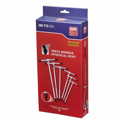 Usag 280 TTS/SE6 Set di 6 Chiavi a T Maschio Esagonali con Testa Sferica - Dimensioni 2,5-3-4-5-6-8 mm