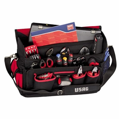 USAG Borsa Porta Utensili e PC 007 RV - Tessuto Resistente, Base Rigida, Apertura Frontale, Comparto per Notebook