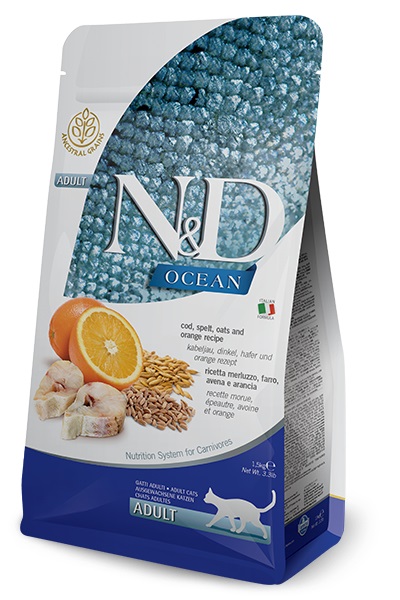 Farmina N&D Ocean Cibo Secco per Gatti Adulti con Merluzzo, Farro, Avena e Arancia - 1,5 kg