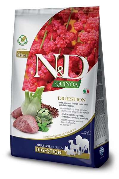 Farmina N&D Quinoa Digestion 7 kg Alimento Secco per Cani Adulto con Agnello, Quinoa, Finocchio, Menta e Carciofo - Senza Cereali