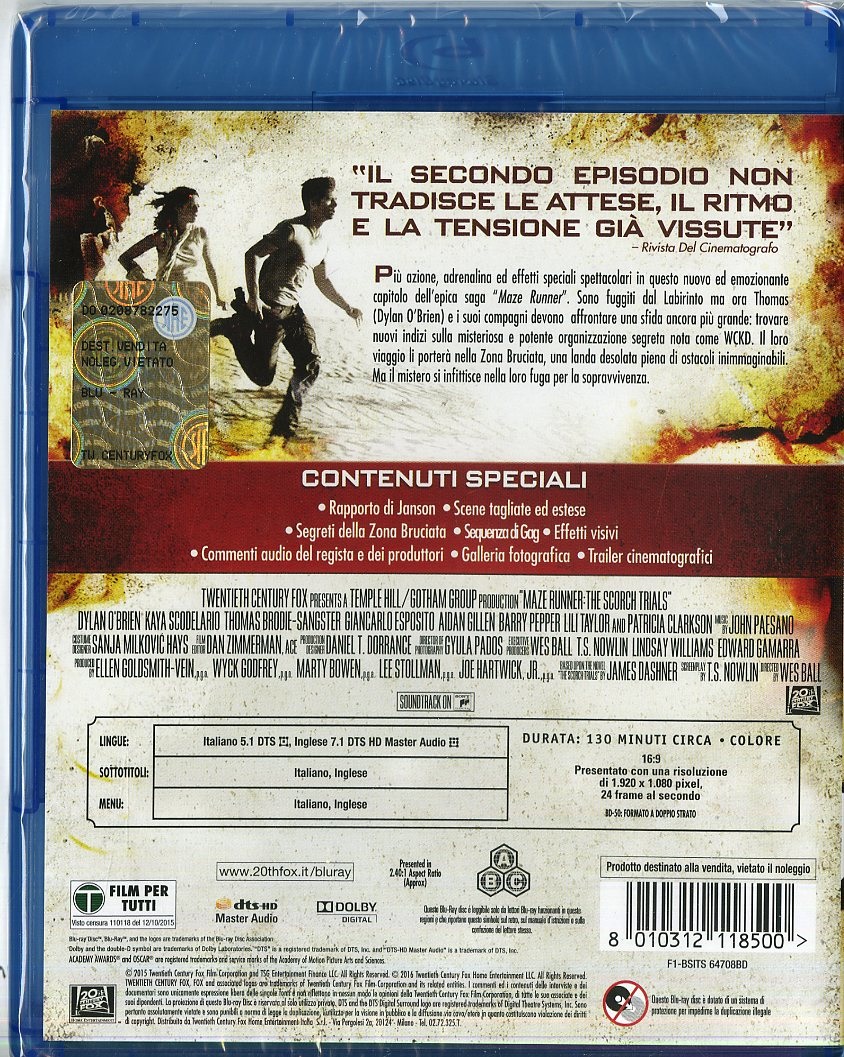 20th Century Fox Maze Runner - La Fuga (Blu-Ray) - Azione, Avventura con Dylan O'Brien e Kaya Scodelario