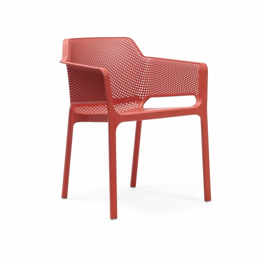 Nardi Poltrona Net Corallo - Monoscocca in Polipropilene Fiberglass, Impilabile, Design con Fori Quadrati