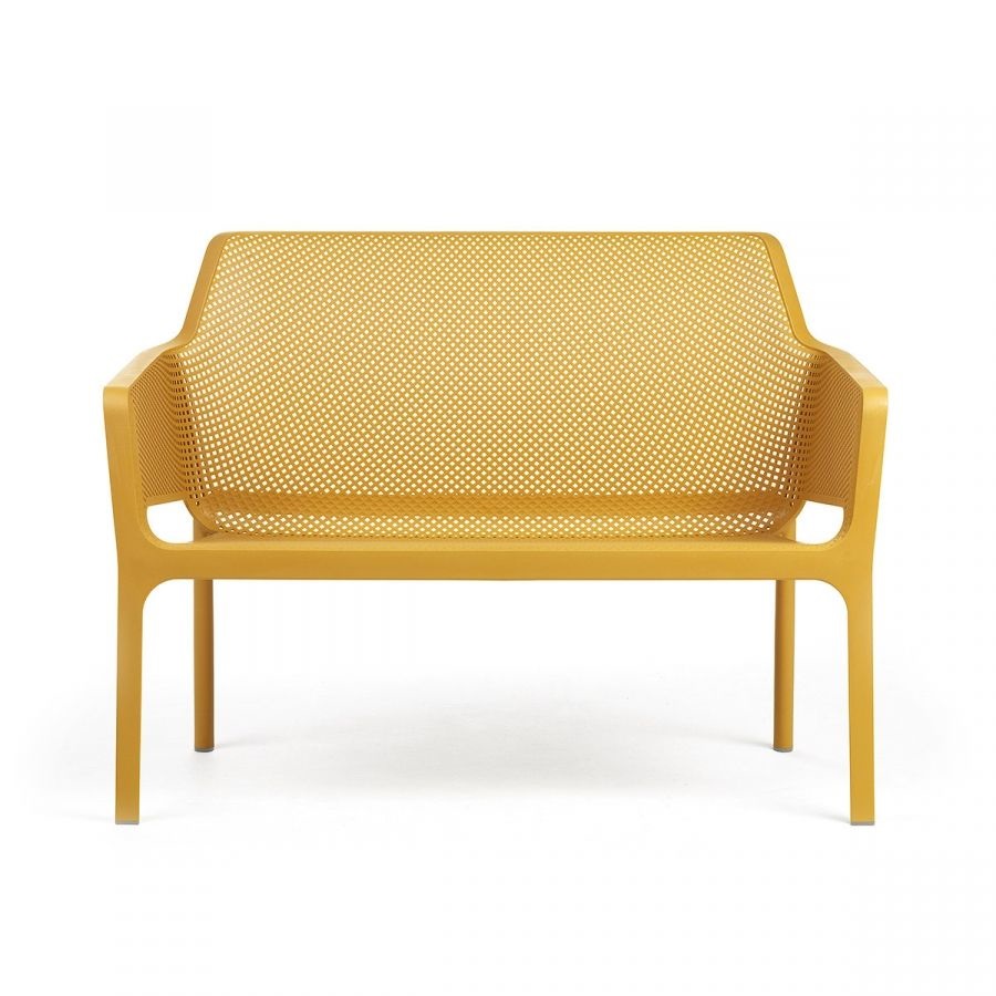 Nardi Net Bench Panchina da Esterno a Due Posti in Polipropilene Fiberglass Senape con Motivo a Fori Quadrati