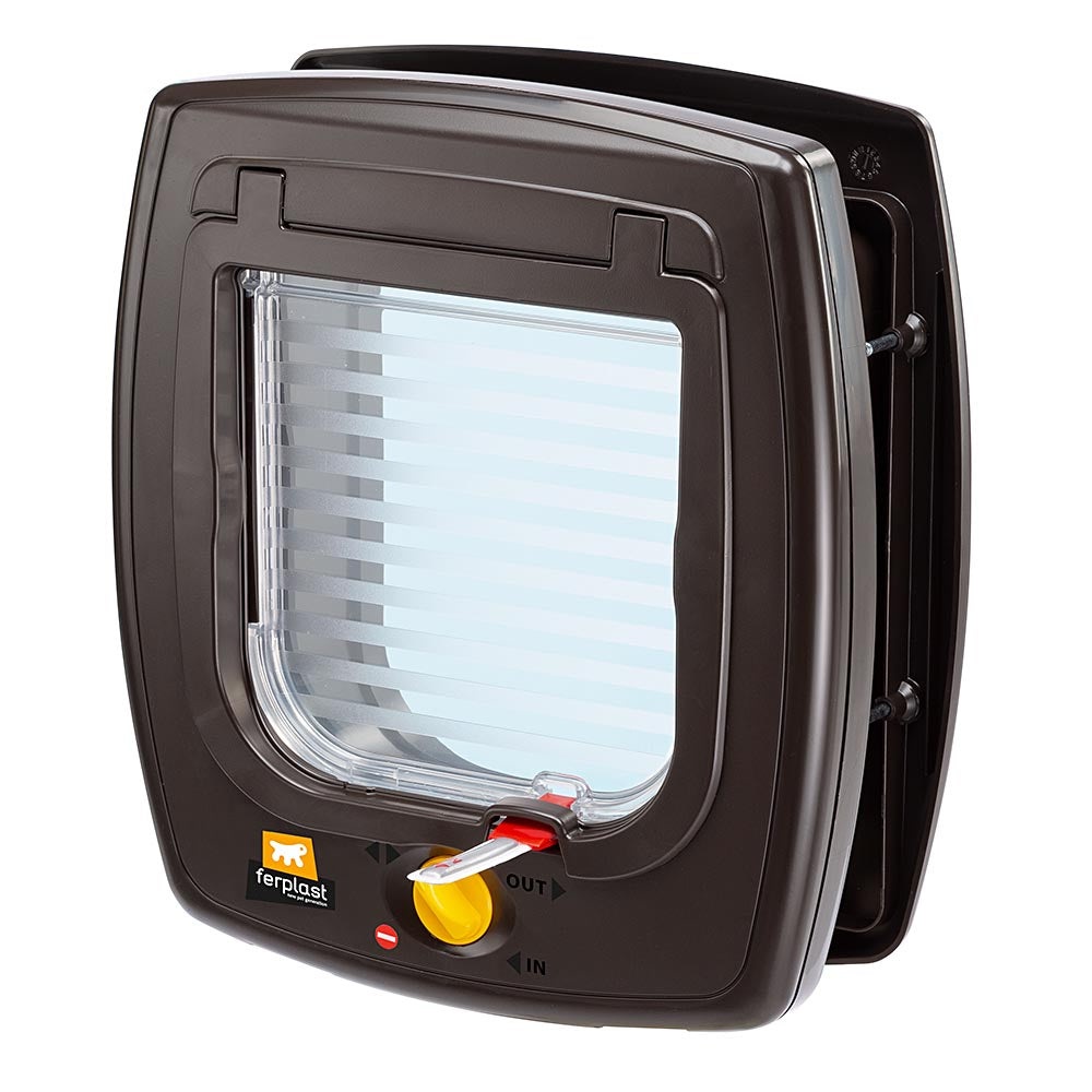 Ferplast Swing 7 Gattaiola Magnetica per Cani e Gatti - Sistema Magnetico, 4 Modalità di Chiusura, Protezione Antivento, Colore Marrone