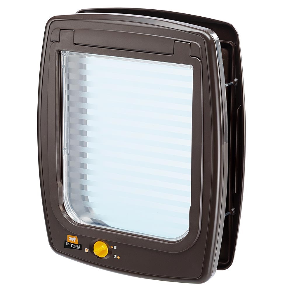 Ferplast Swing 11 - Portina Basculante Marrone per Cani di Taglia Media e Gatti di Taglia Grande con Chiusura a 4 Vie e Sistema Antivento