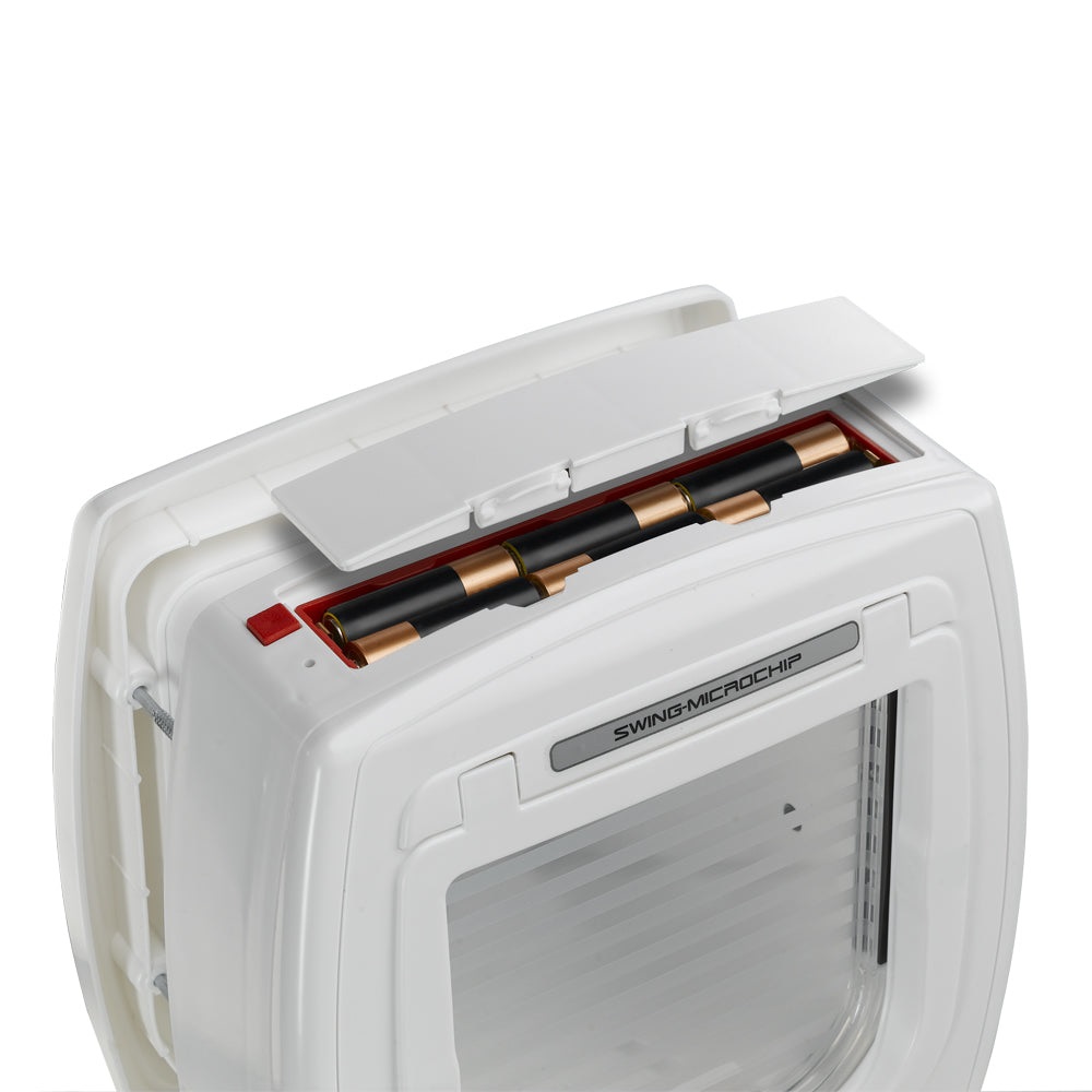 Ferplast Swing Microchip Gattaiola Universale Bianco - Sistema di Riconoscimento Microchip, 4 Modalità di Chiusura, Antivento e Ammortizzatore