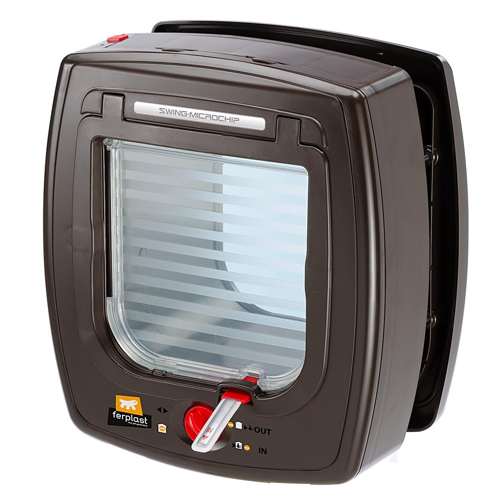 Ferplast Swing Microchip Gattaiola Universale per Cani e Gatti - 22,5 x 16,2 x 25,2 cm - Marrone - Sistema di Apertura a Microchip con 4 Modalità di Chiusura