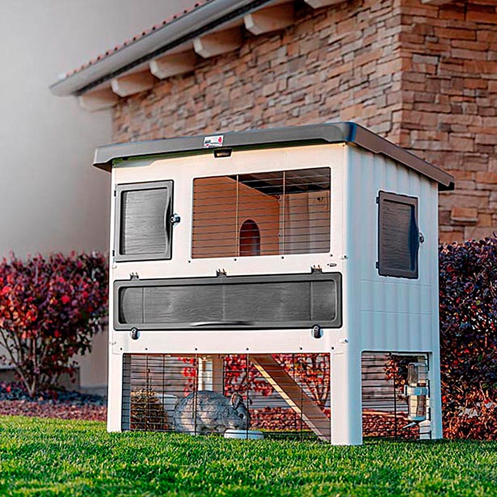 Ferplast Grand Lodge 120 Gabbia per Conigli e Porcellini d'India - Conigliera da Esterno 2 Piani in Resina Termoplastica, 115,5 x 73 x h 110 cm, con Casetta e Abbeveratoio
