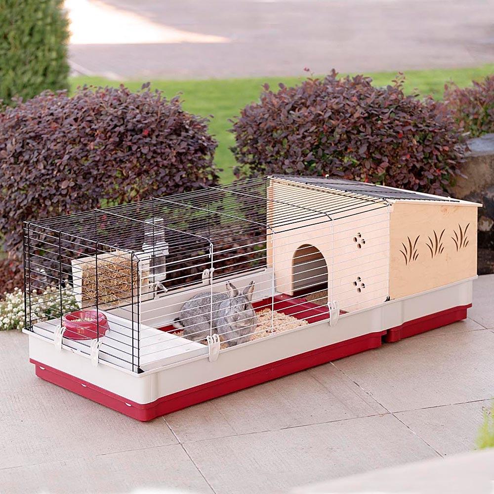 Ferplast Krolik 140 Plus Gabbia per Conigli e Porcellini d'India - 142x60x50 CM, Design Rosso Borgogna e Nero, Apribile e Componibile