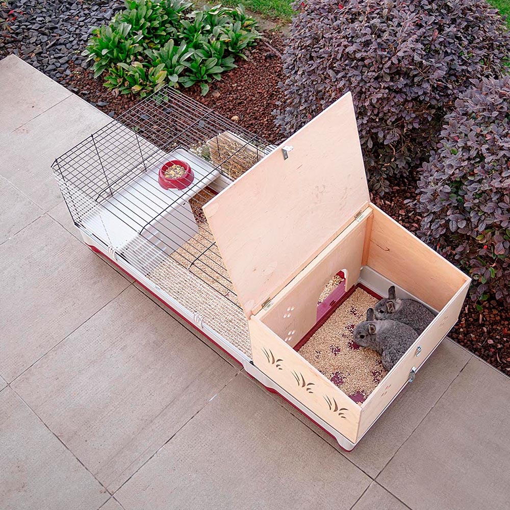 Ferplast Krolik 140 Plus Gabbia per Conigli e Porcellini d'India - 142x60x50 CM, Design Rosso Borgogna e Nero, Apribile e Componibile