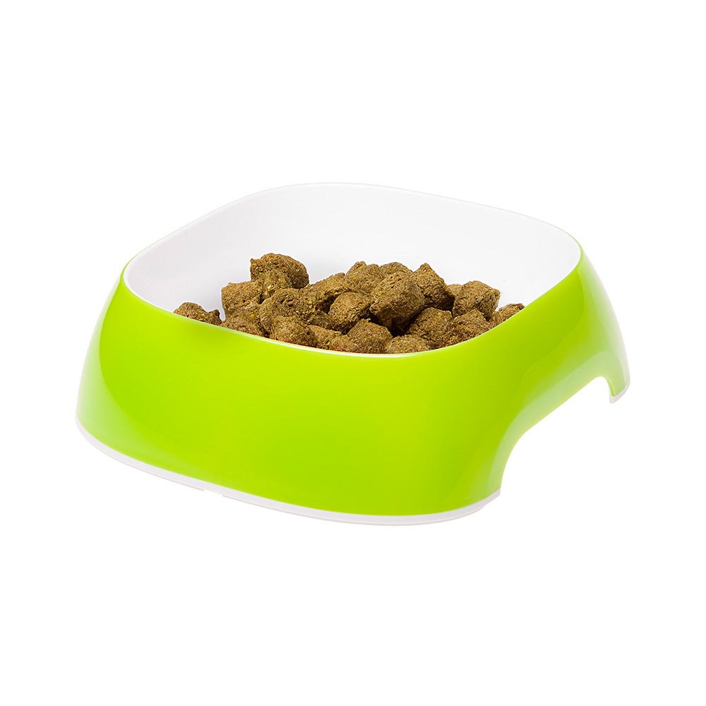 Ferplast GLAM Ciotola in plastica per cani e gatti - Misura Small, 0,4 L, design moderno e antiscivolo, disponibile in Verde Acido e Rosso