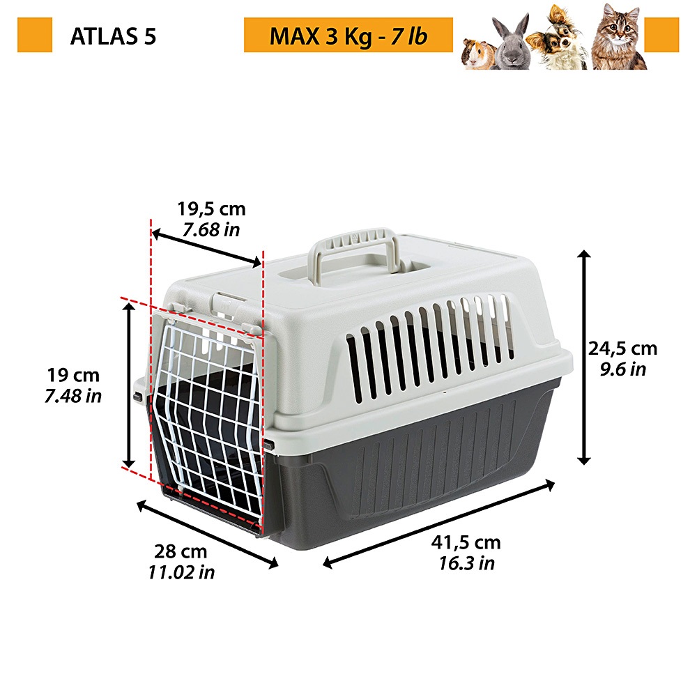Ferplast Atlas 5 Trasportino per Cani e Gatti fino a 3 kg, con Porta in Ferro Plastificato e Fessure di Aerazione, Dimensioni 28 x 41,5 x h 24,5 cm