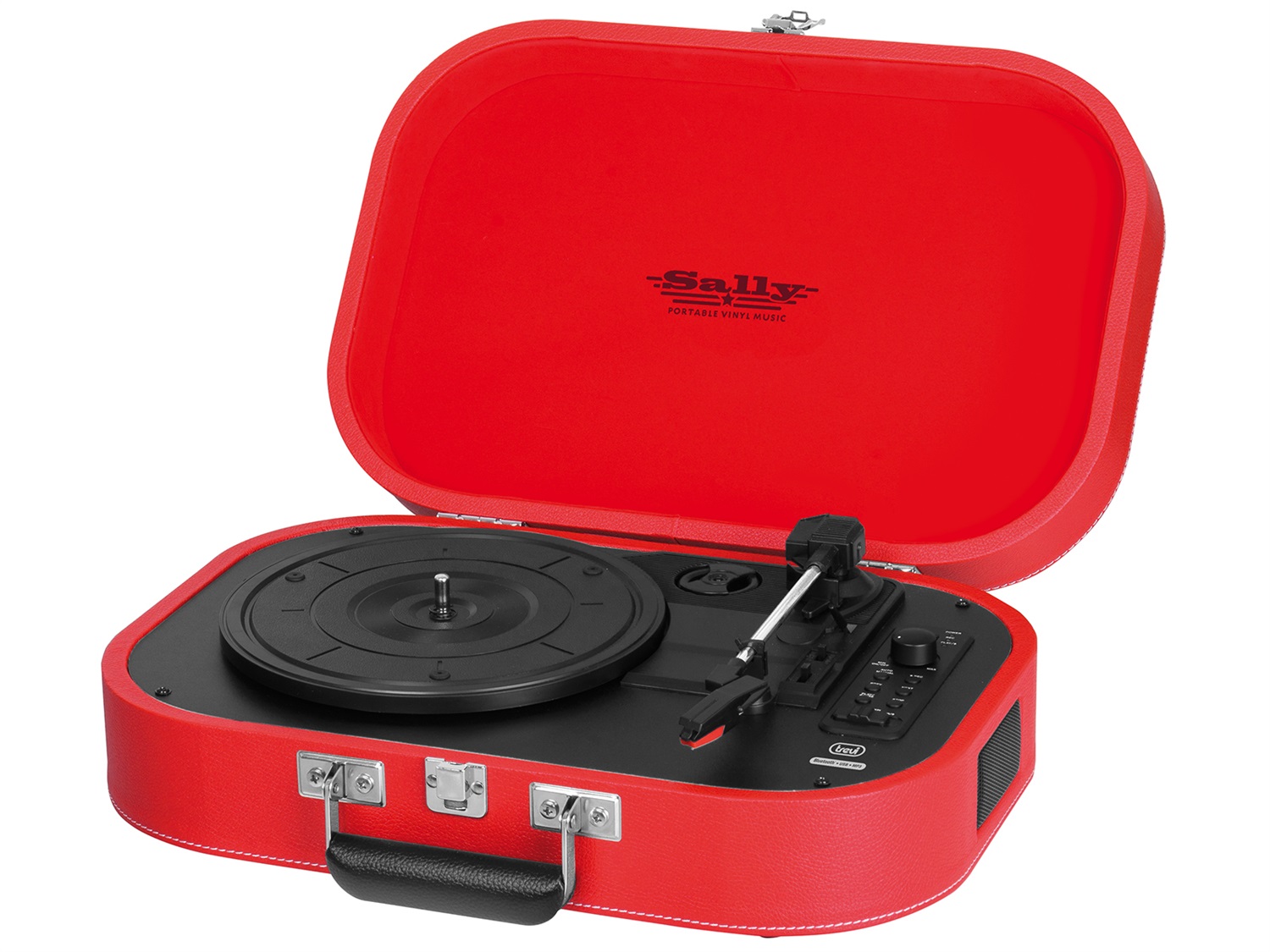 Trevi SALLY TT 1020 BT - Giradischi Portatile Bluetooth Rosso con Registrazione USB, Altoparlanti Integrati, AUX IN e Uscita RCA