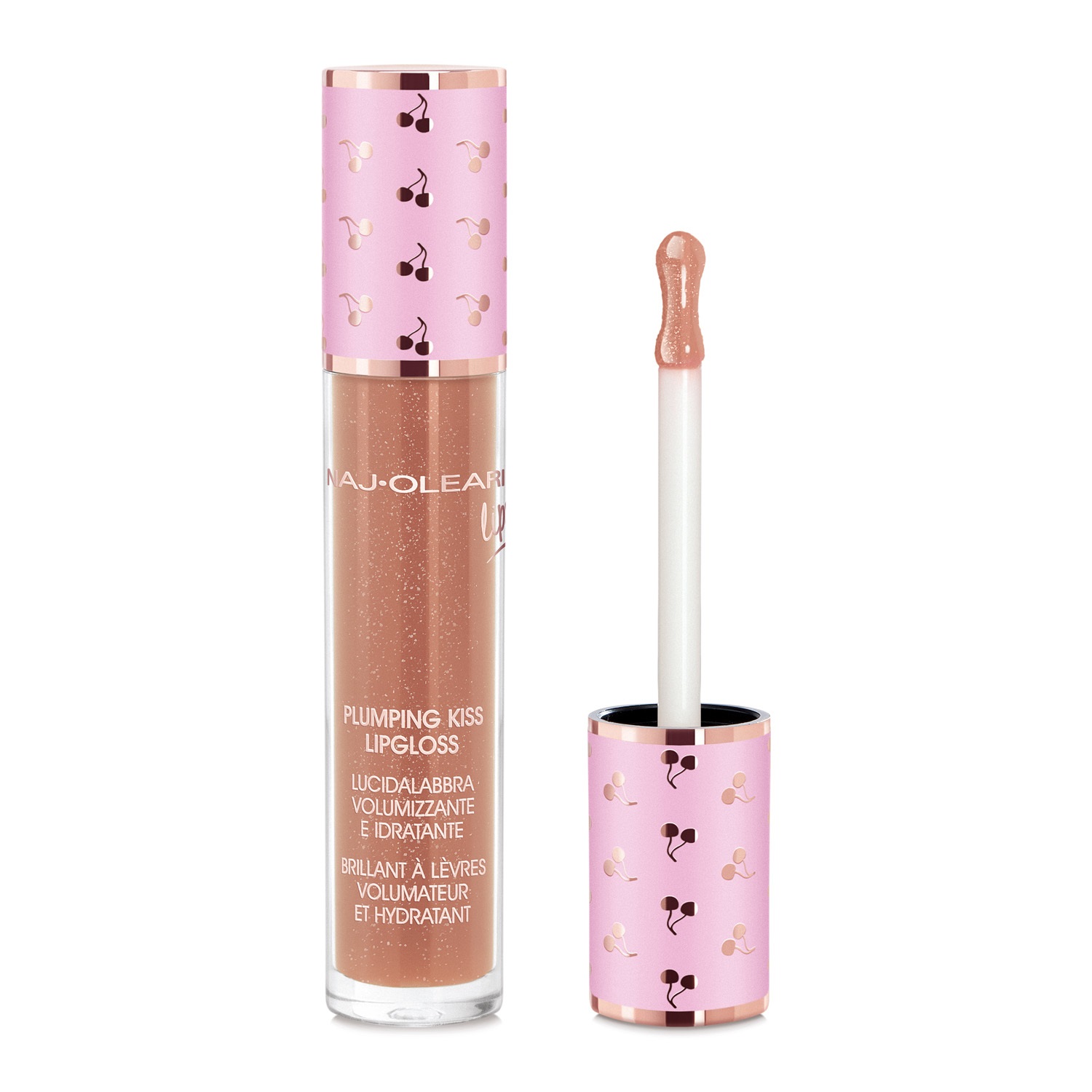 Naj-Oleari Plumping Kiss Lipgloss 06 Caramello Perlato - Lucidalabbra Idratante e Volumizzante con Acido Ialuronico