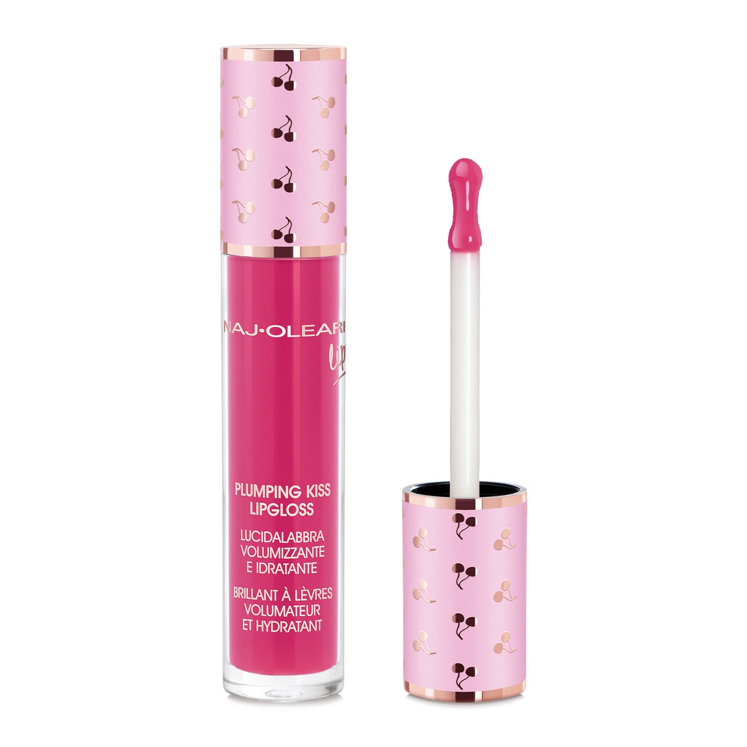 Naj-Oleari Plumping Kiss Lipgloss 08 - Rosa Ciclamino Perlato, Lucidalabbra Idratante e Volumizzante con Acido Ialuronico