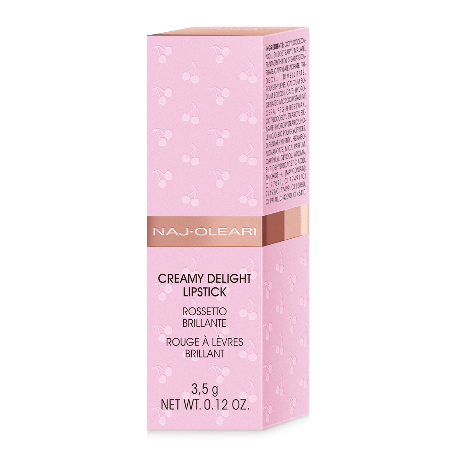 Naj Oleari Creamy Delight Lipstick - Rossetto Cremoso Brillante con Olio di Argan e Burro di Karité, 4,2 GR, Colore 01 Rosa Baby Perlato