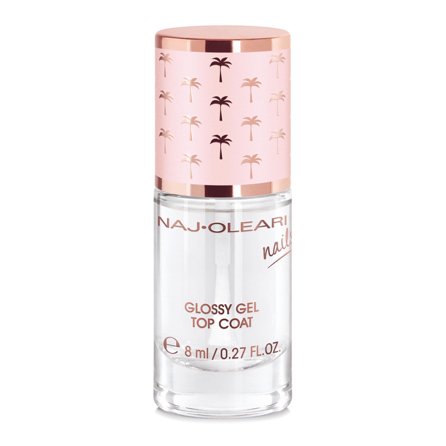 Naj-Oleari Glossy Gel Top Coat 8 ml - Top Coat Trasparente Effetto Plumping con Pennello Piatto Professionale