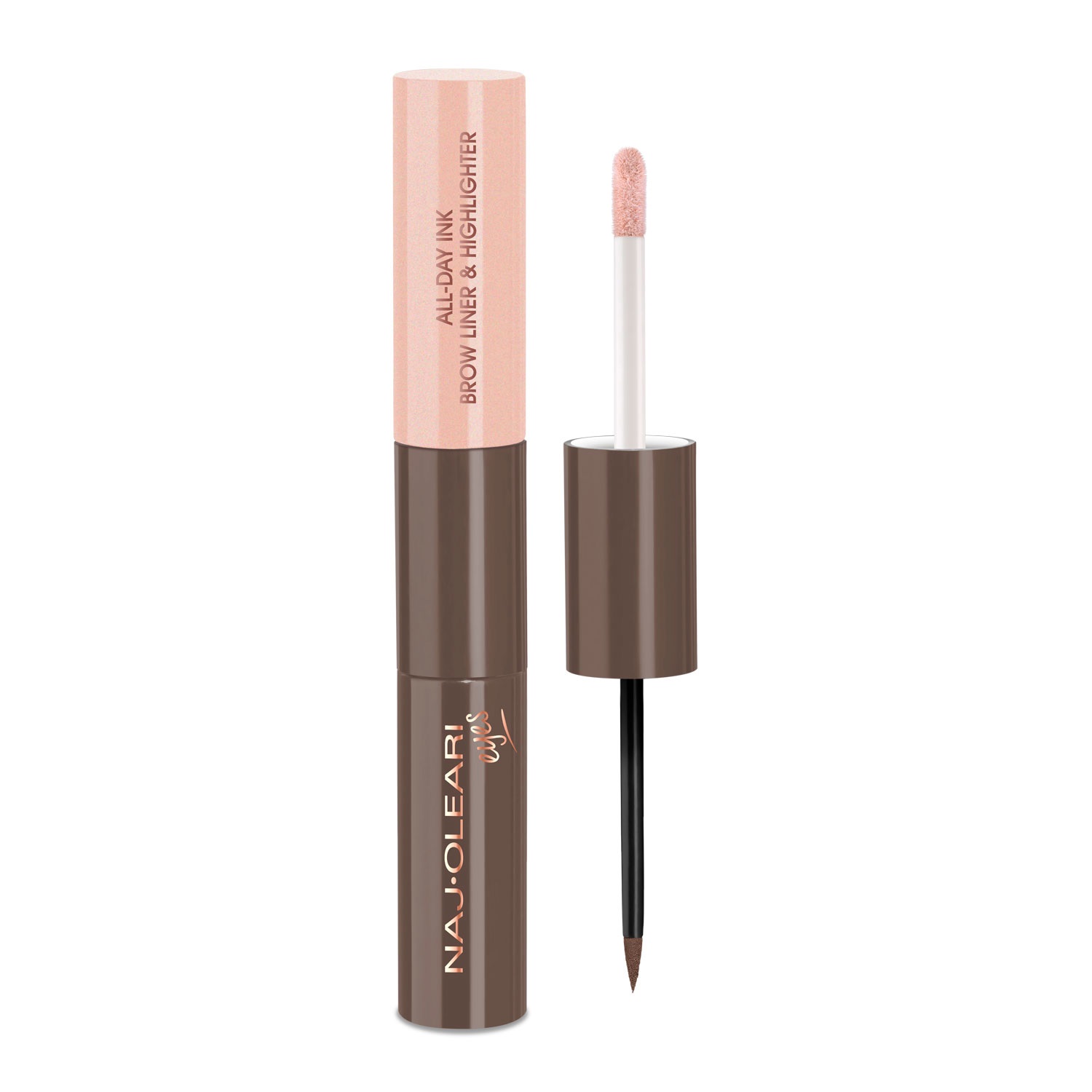 Naj-Oleari All-Day Ink Brow Liner & Highlighter 02 Castane - Colore Tattoo Sopracciglia e Illuminante, Resistente all'Acqua, 2.8ml 3.1ml