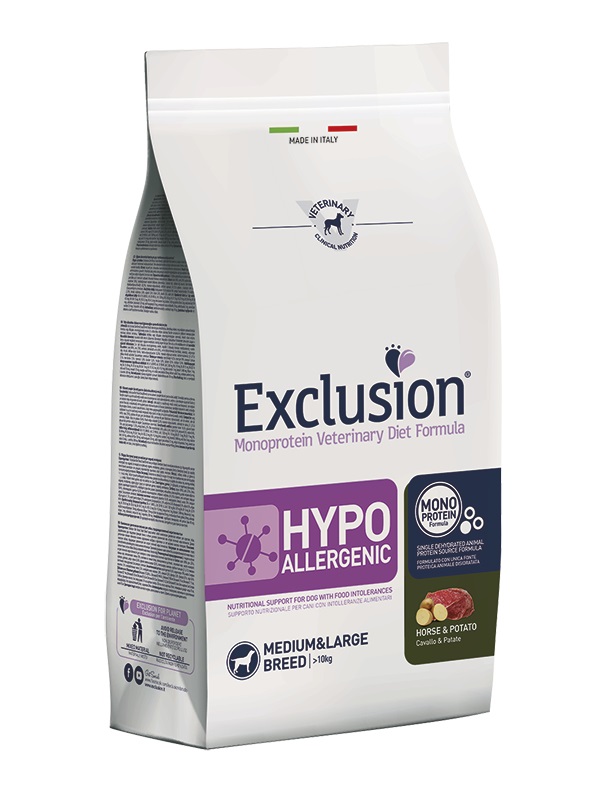 Exclusion Diet Hypoallergenic Cibo Secco per Cani Adulto Medium/Large con Cavallo e Patate - 2 kg