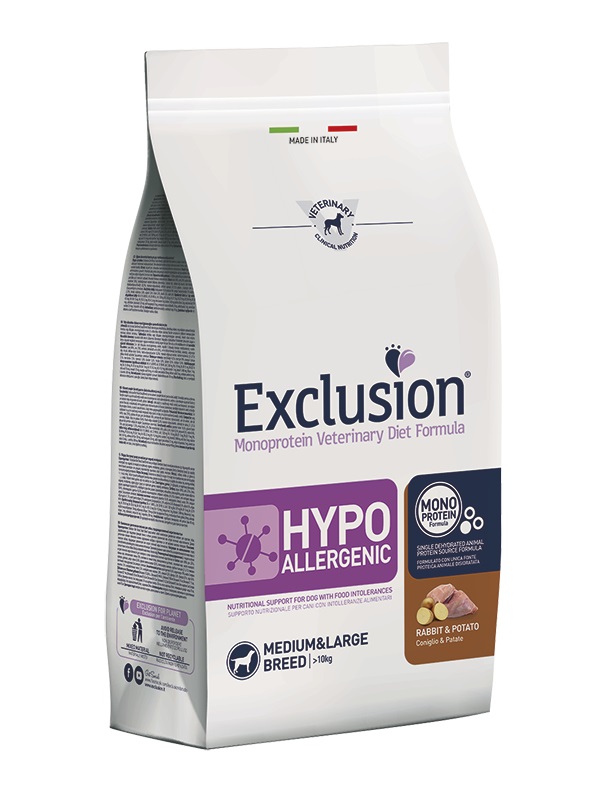 Exclusion Diet Hypoallergenic Cibo Secco per Cani Adulto Medium/Large con Coniglio e Patate - 2 kg