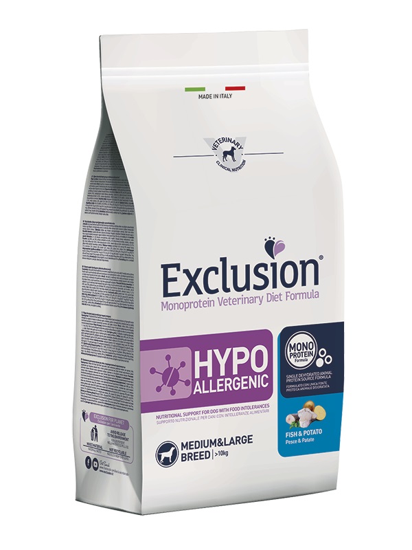 Exclusion Diet - Alimento Secco Monoproteico per Cani Adulto Medium & Large con Pesce e Patate - 2 Kg