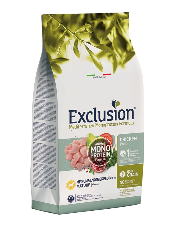 Exclusion Cibo Secco Monoprotein Pollo per Cani Maturi Medium e Large Breed - 12 kg