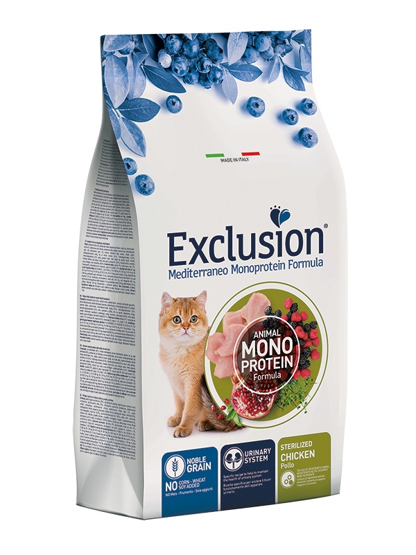 Exclusion Mediterraneo Monoprotein Noble Grain Cibo Secco per Gatti Sterilizzati al Pollo - 1,5 kg