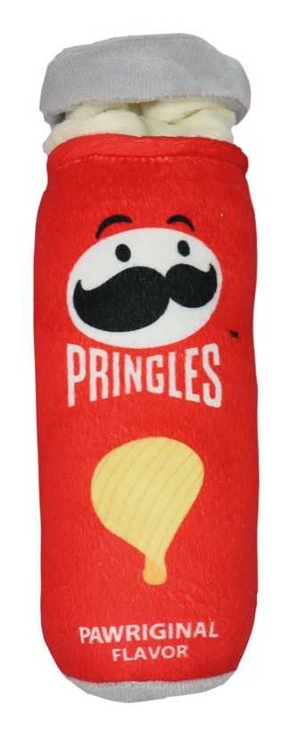 Record Pringles Peluche per Cani con Squeaker - Gioco Ispirato al Tubo delle Patatine, Rosso, 7x26 cm