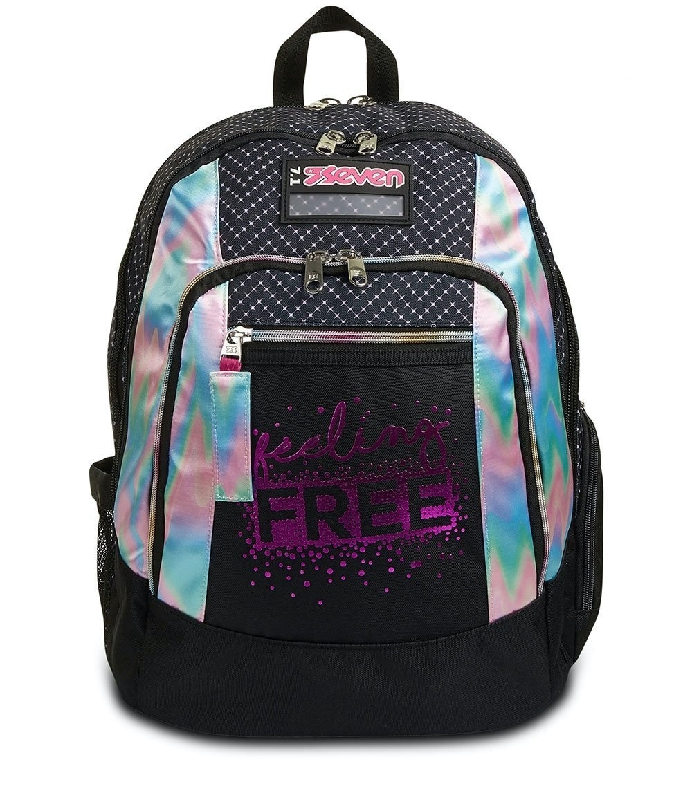 Seven Zaino Advanced Feeling Free - Zaino con Speaker Wireless, Tasca Porta Borraccia, Dimensioni 43x31x24 cm, Capacità 30 LT, per Bambine e Ragazze, Nero