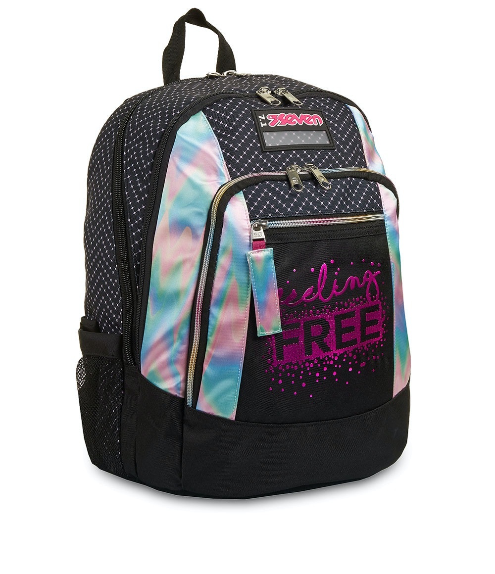Seven Zaino Advanced Feeling Free - Zaino con Speaker Wireless, Tasca Porta Borraccia, Dimensioni 43x31x24 cm, Capacità 30 LT, per Bambine e Ragazze, Nero