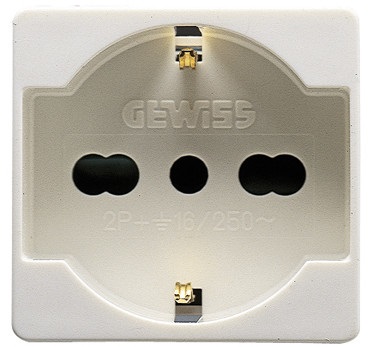 Gewiss GW20246 - Presa Standard Bivalente Italiano/Tedesco 250V AC - 2P T 16A - Bianco - System White - 2 Moduli
