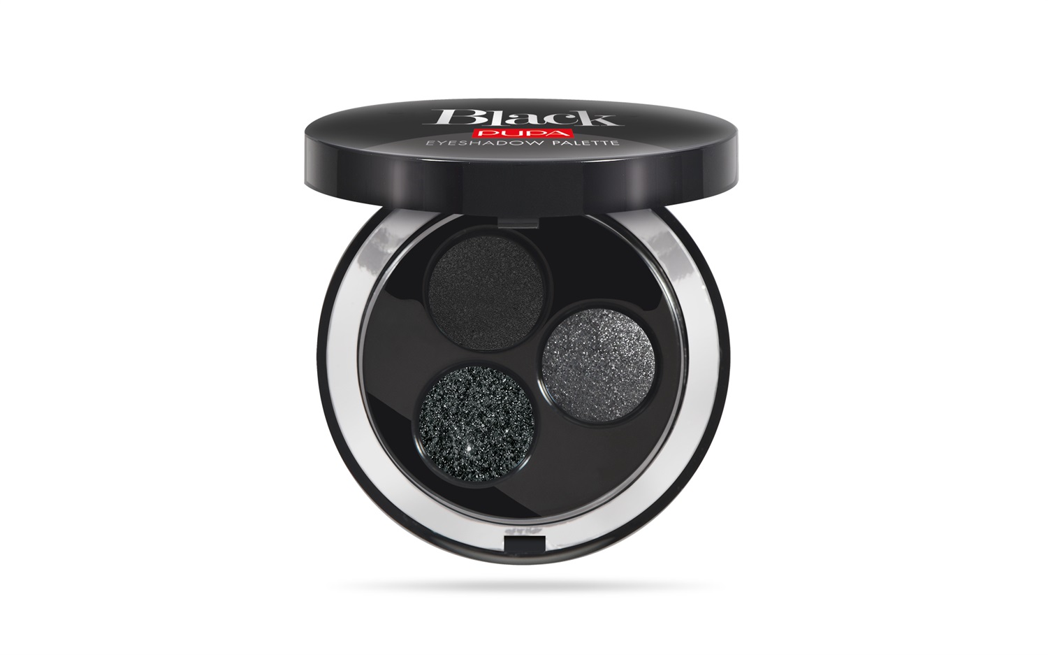 PUPA Milano Black Eyeshadow Palette 001 Shades Of Black - 3 Ombretti ad Altissima Pigmentazione, Texture Opaca, Metallica e Glitter