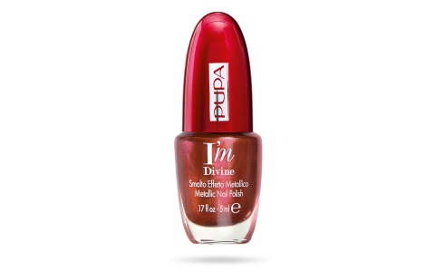 PUPA Milano I'm Divine Nail Polish 001 Angelic Red 5ml - Smalto Effetto Metallico Ultra Pigmentato con Texture 3D