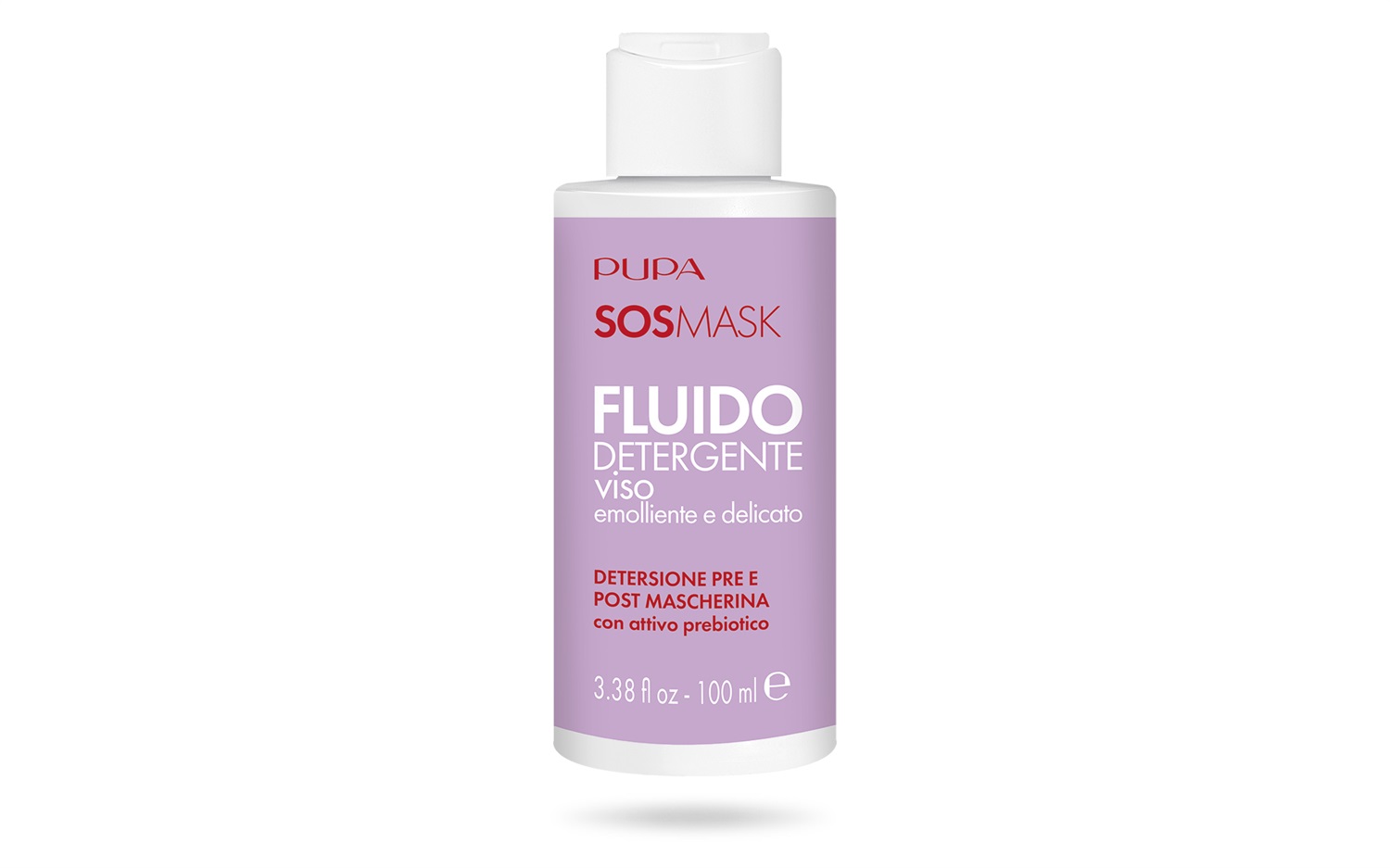 PUPA Milano SOS Mask Fluido Detergente 100ml - Emolliente, Idratante, Delicato, con Attivo Prebiotico per Pelle Stressata
