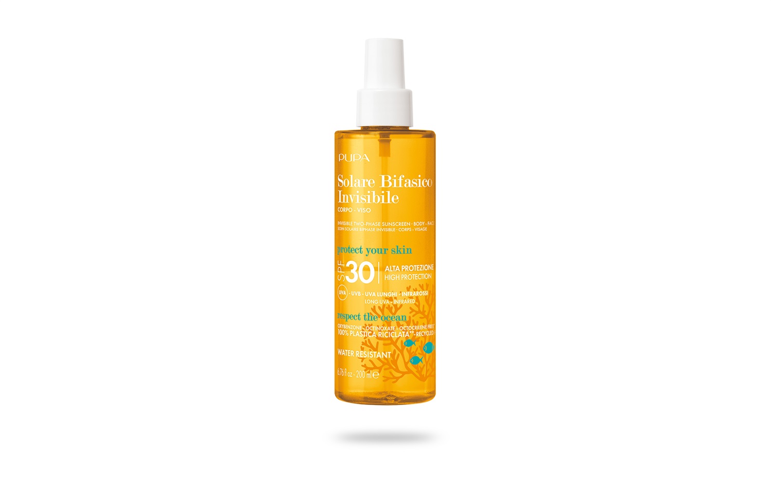 PUPA Solare Bifasico Invisibile SPF 30 Spray 200ml - Protezione Completa per Corpo e Viso con Vitamina E