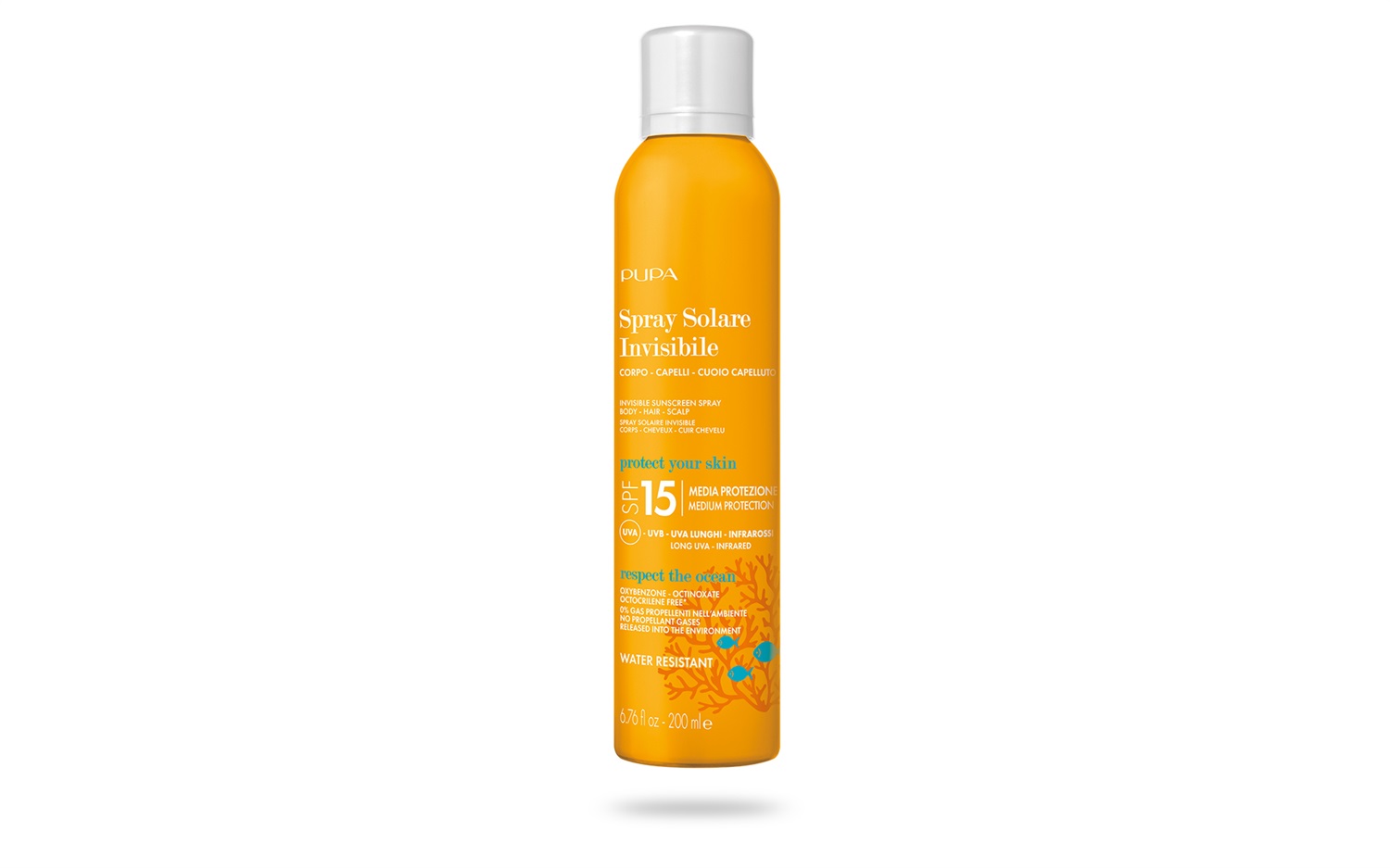 PUPA Milano Spray Solare Invisibile SPF 15 200ml - Protezione Completa per Corpo, Capelli e Cuoio Capelluto, Formula Senza OXYBENZONE, OCTINOXATE e OCTOCRILENE, Attivato con Vitamina E