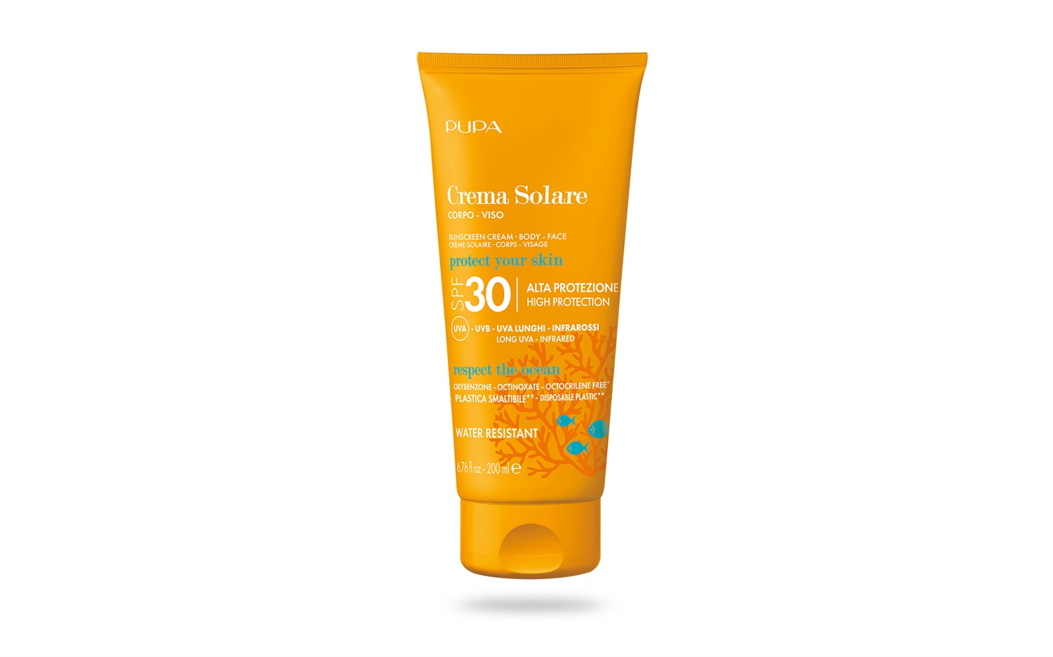 PUPA Crema Solare Viso e Corpo SPF 30 - 200 ml, Formula Clean con Vitamina E, Protezione Completa UVA/UVB, Senza OXYBENZONE, OCTINOXATE e OCTOCRILENE