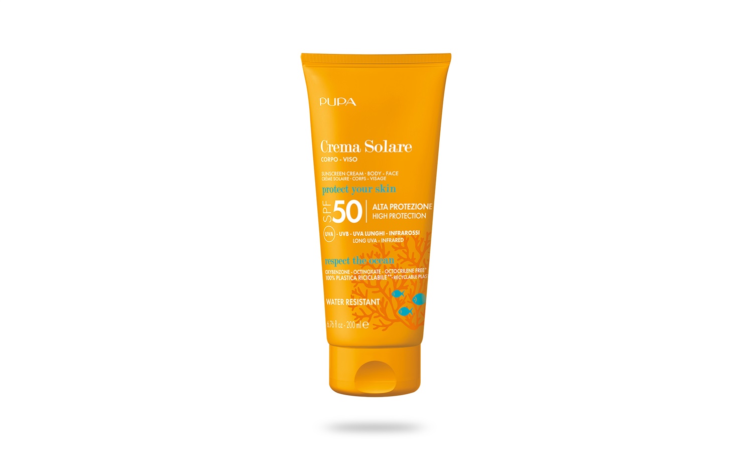 PUPA Milano Crema Solare Corpo e Viso SPF 50 - 200ml, Protezione Completa, Formula Eco-Friendly, Attivata con Vitamina E