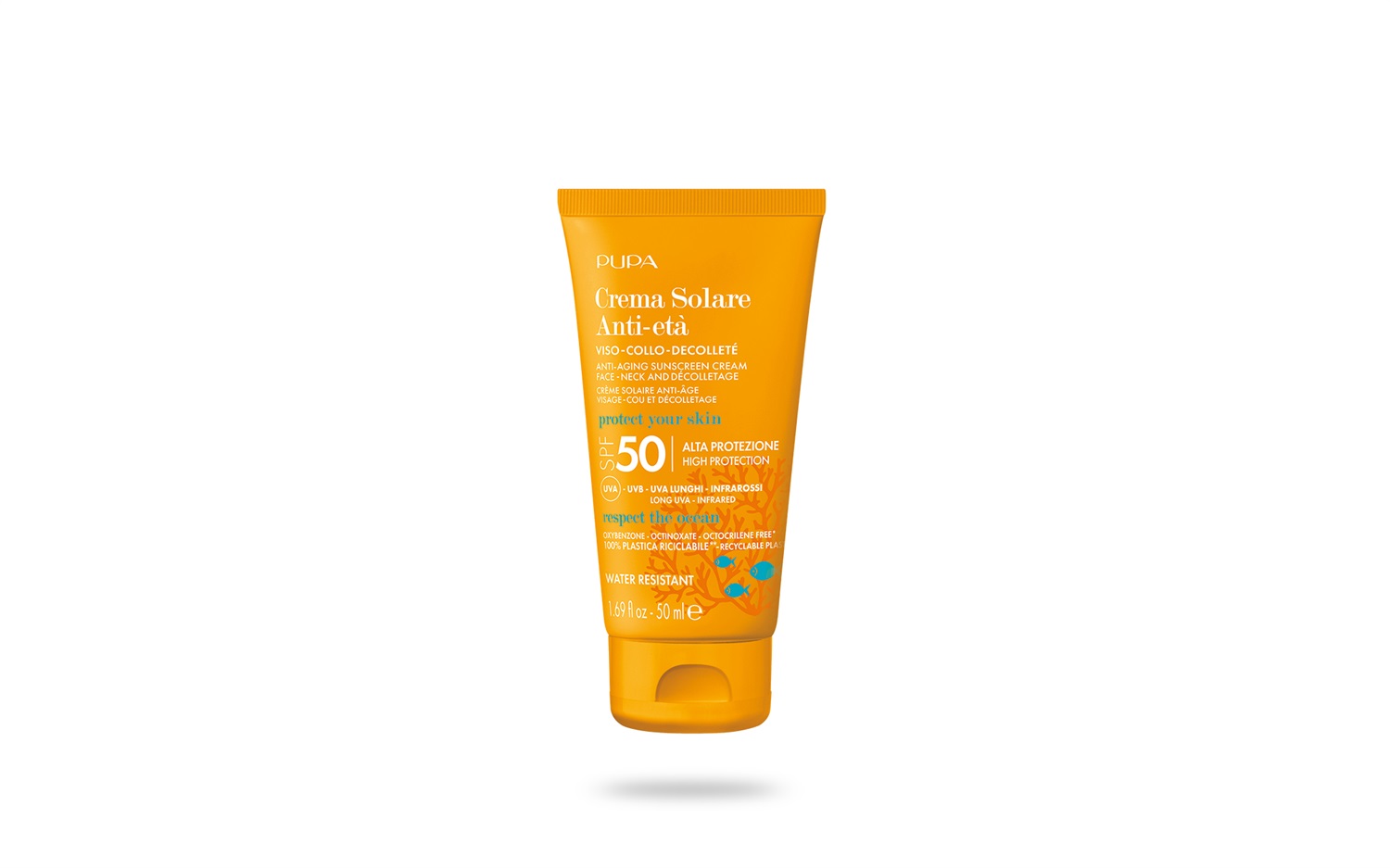 Pupa Crema Solare Anti-Età SPF50 50ml - Viso, Collo e Decolleté, Formula Clean senza Microplastiche