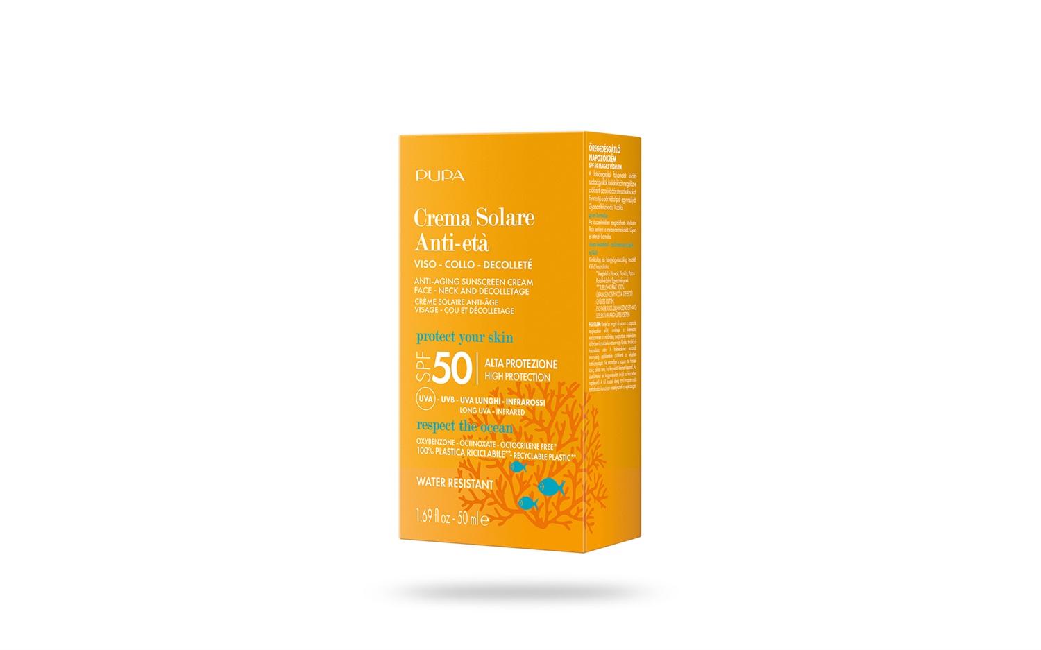 Pupa Crema Solare Anti-Età SPF50 50ml - Viso, Collo e Decolleté, Formula Clean senza Microplastiche