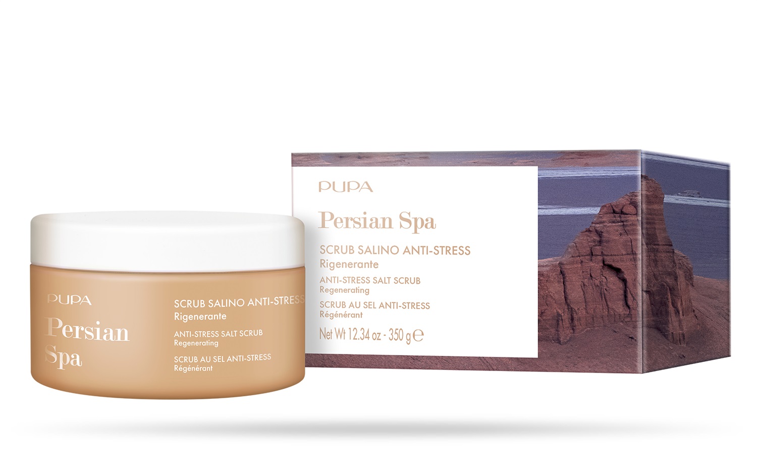 PUPA Milano Persian Spa Scrub Salino Anti-Stress Rigenerante 350 g - Scrub Corpo con Sale Blu di Persia ed Estratto di Fiordaliso