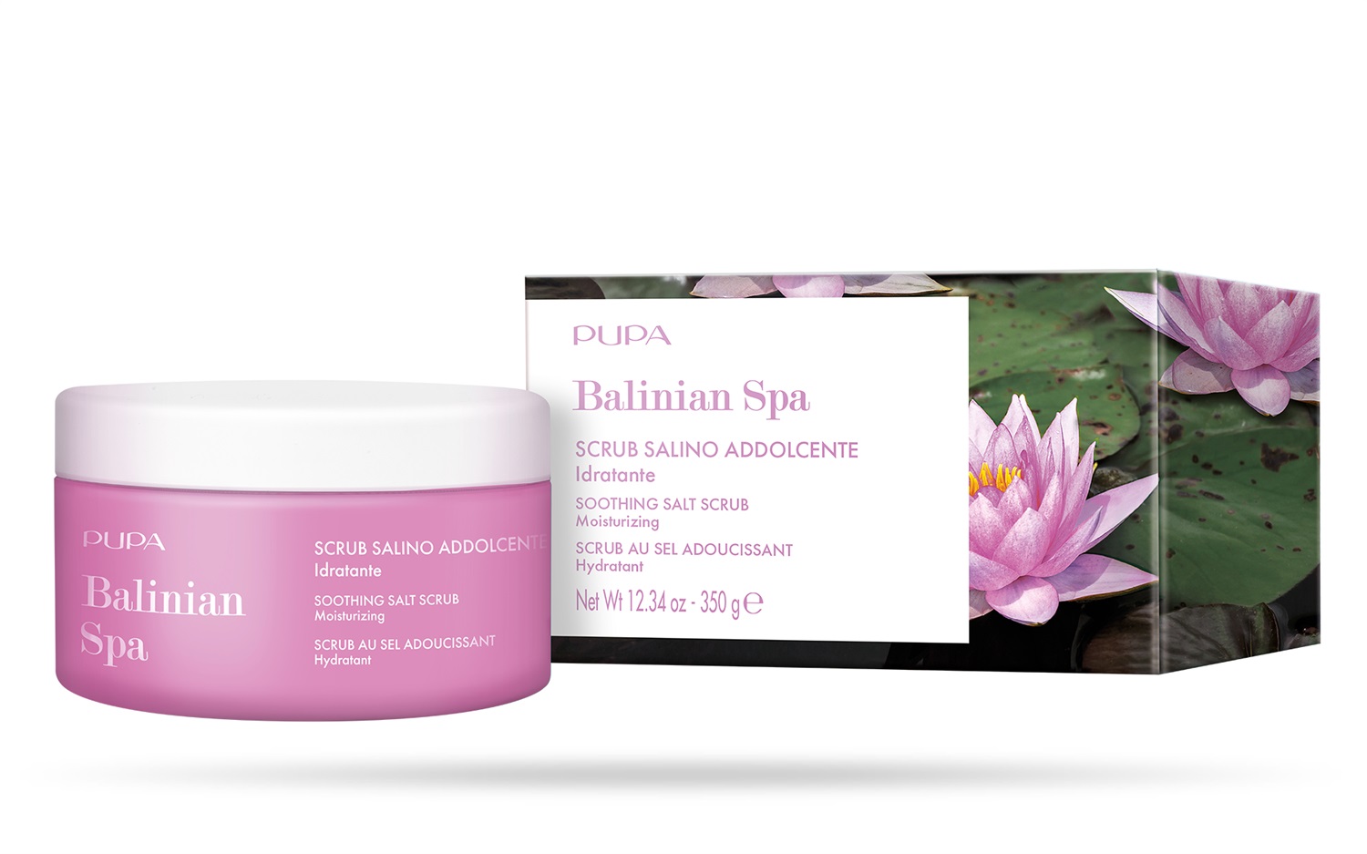 PUPA Milano Scrub Salino Balinian Spa 350 g - Scrub corpo addolcente, idratante ed esfoliante con Sale Bianco di Bali ed Estratto di Ninfea