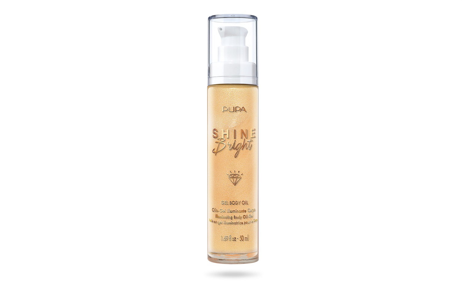 PUPA Milano Shine Bright Gel-Olio Corpo Illuminante 50 ml - Nutriente con Microperle Dorate e Effetto Scintillante
