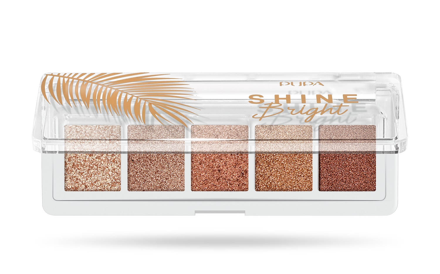 PUPA Milano Shine Bright Eye Palette 002 - Sunset Gold, 5 Ombretti Effetto Metallico, Texture Morbida e Cremosa