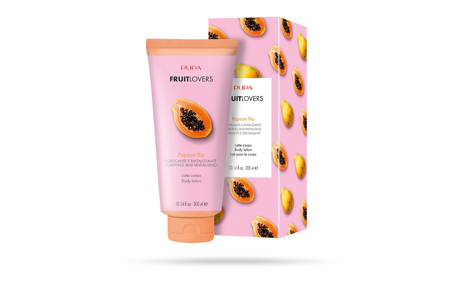 PUPA Fruit Lovers - Latte Corpo Papaya Bio 300 ml - Purificante e Rivitalizzante con Attivi di Frutta Biologica
