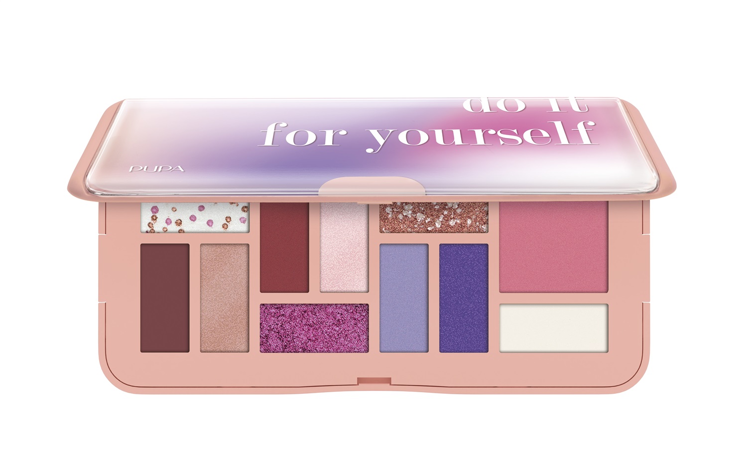 PUPA Palette M Life In Color 001 Apricot - 7 Ombretti Matt & Satin, 1 Fard, 3 Special Effect, Formule Clean, Packaging Innovativo