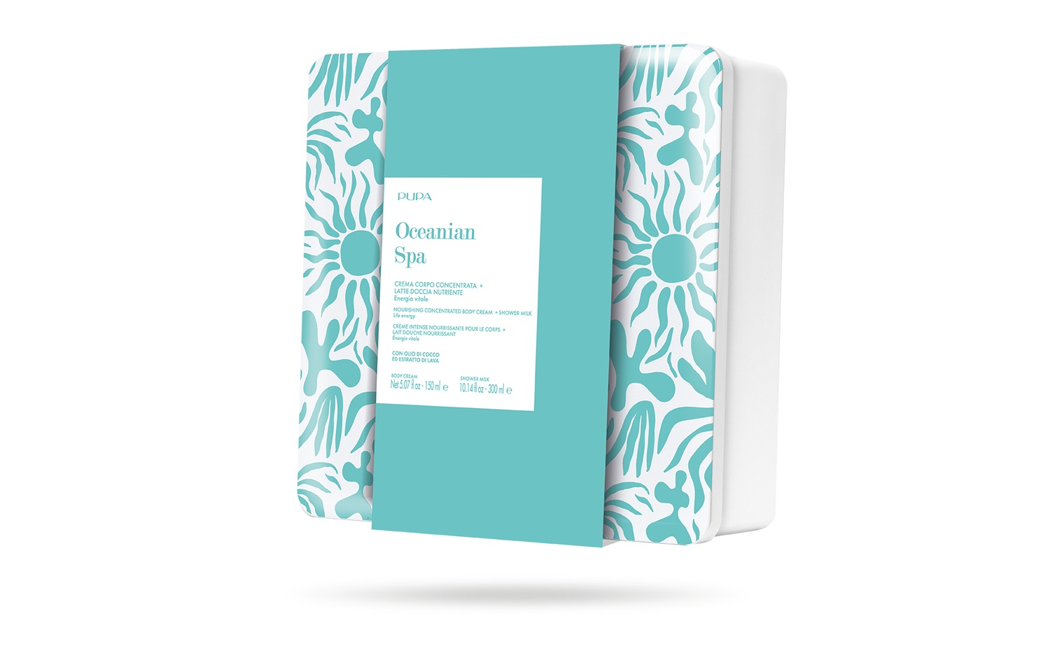 Pupa Oceanian Spa Kit: Latte Doccia Nutriente 300ml e Crema Corpo Concentrata 150ml in Scatola di Metallo