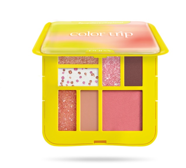 PUPA Milano Color Trip Palette Occhi e Viso 001 Pretty Trip - 6 Ombretti Multi Finish e 1 Blush Illuminante, Ingredienti Naturali