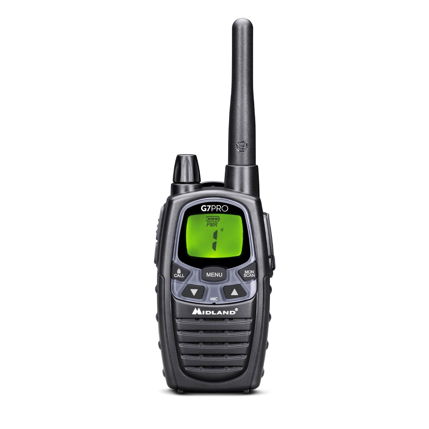 Midland G7 PRO Walkie Talkie - 85 Canali (16 PMR446, 69 LPD), Portata Fino a 10 Km, Autonomia 18 Ore, 4 Batterie Ricaricabili e Accessori Inclusi