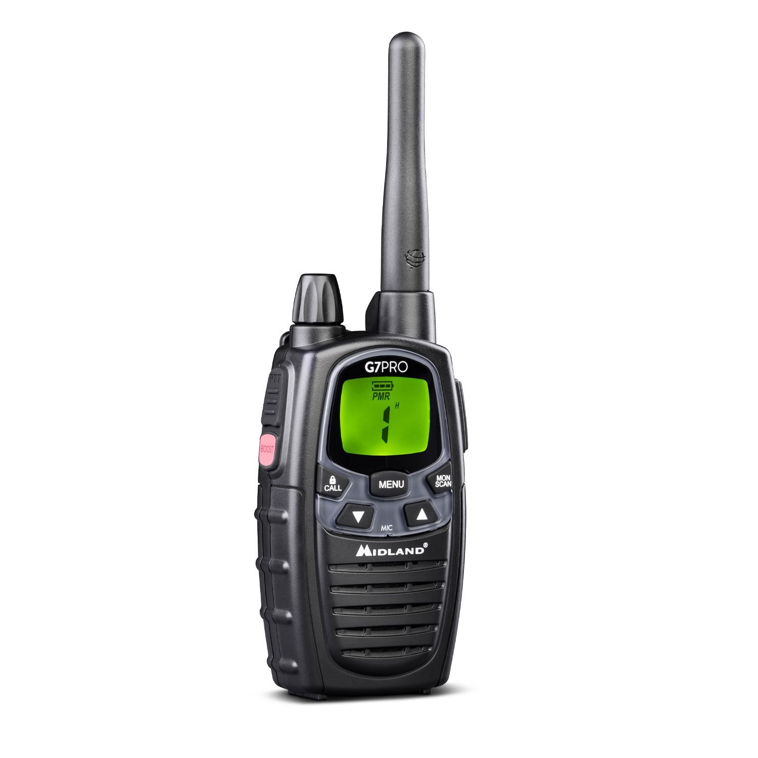 Midland G7 PRO Walkie Talkie - 85 Canali (16 PMR446, 69 LPD), Portata Fino a 10 Km, Autonomia 18 Ore, 4 Batterie Ricaricabili e Accessori Inclusi